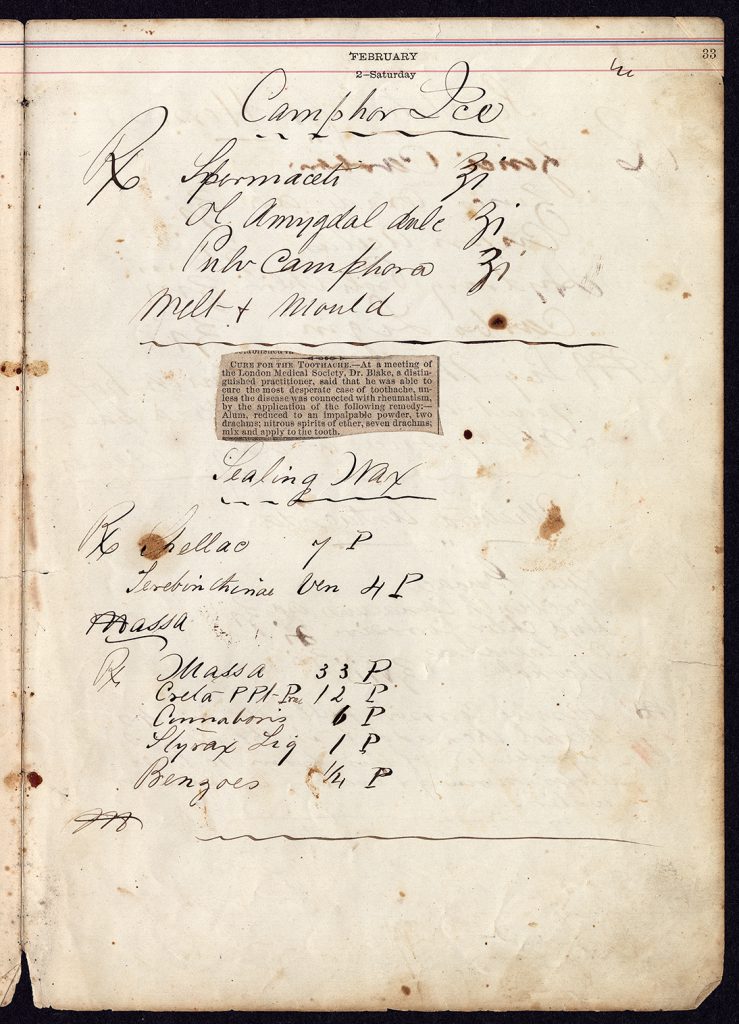 Theodore Geiger medicinal and household recipe notebook, page 33 (The Legacy Center Archives and Special Collections)