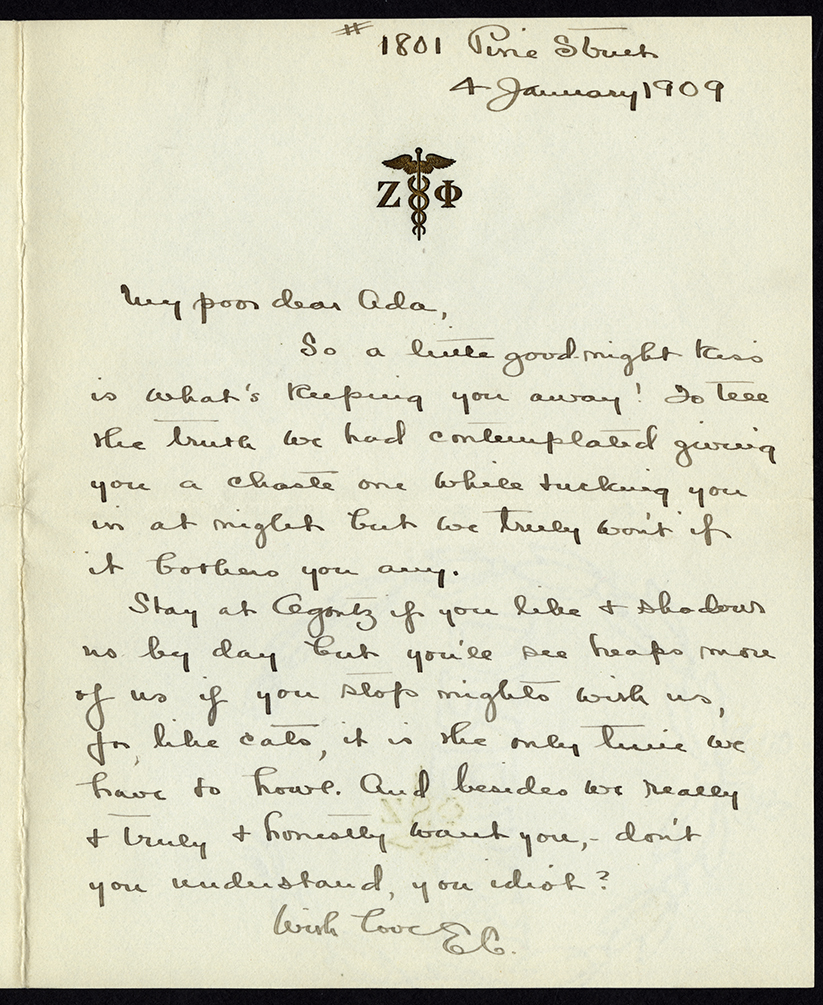 Elizabeth F. Clark to Ada McCormick, 4 January 1909. (Legacy Center Archives and Special Collections)