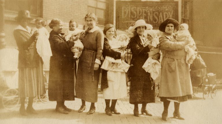 Dr. Tallant, professor of obstetrics at WMCP outside the college’s maternity clinic c. 1923 (From the Clara Dickinson scrapbook Acc1993.01) (The Legacy Center Archives and Special Collections)