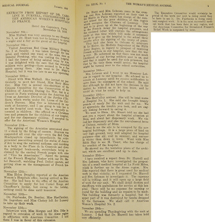 Extracts from Dr. Caroline Purnell's reports, Women's Medical Journal, Vol. XXIX, No. 1, January 1919 (The Legacy Center Archives and Special Collections)