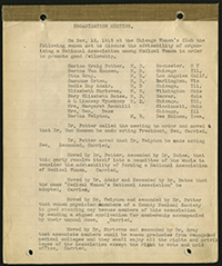 Typed minutes of the founding meeting of AMWA, 1915. Page 1. (The Legacy Center Archives and Special Collections)